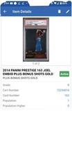2014-15 Prestige - Bonus Shots Gold 163 Joel Embiid /10 RC PSA POP 1 Make Offer!