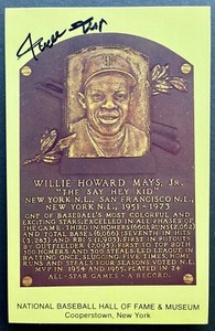 Signed Willie Mays Hall Of Fame Plaque Postcard Autographed JSA Authentic Auto