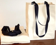 Turtlecreek USA 4 PAK Cotton CANVAS GROCERY BAG Shopping Tote Long Navy Handles