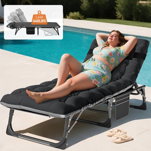 ABORON Outdoor Chaise Lounge Chair Adjustable Beach Chair Recliner Bed with Mat - Picture 18 of 22