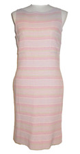 Pristine Runway CHANEL striped pastel tweed shift sheath dress 8 10 42 M