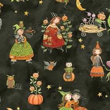 Ghoul Friends On Black Witches Halloween Windham Fabrics