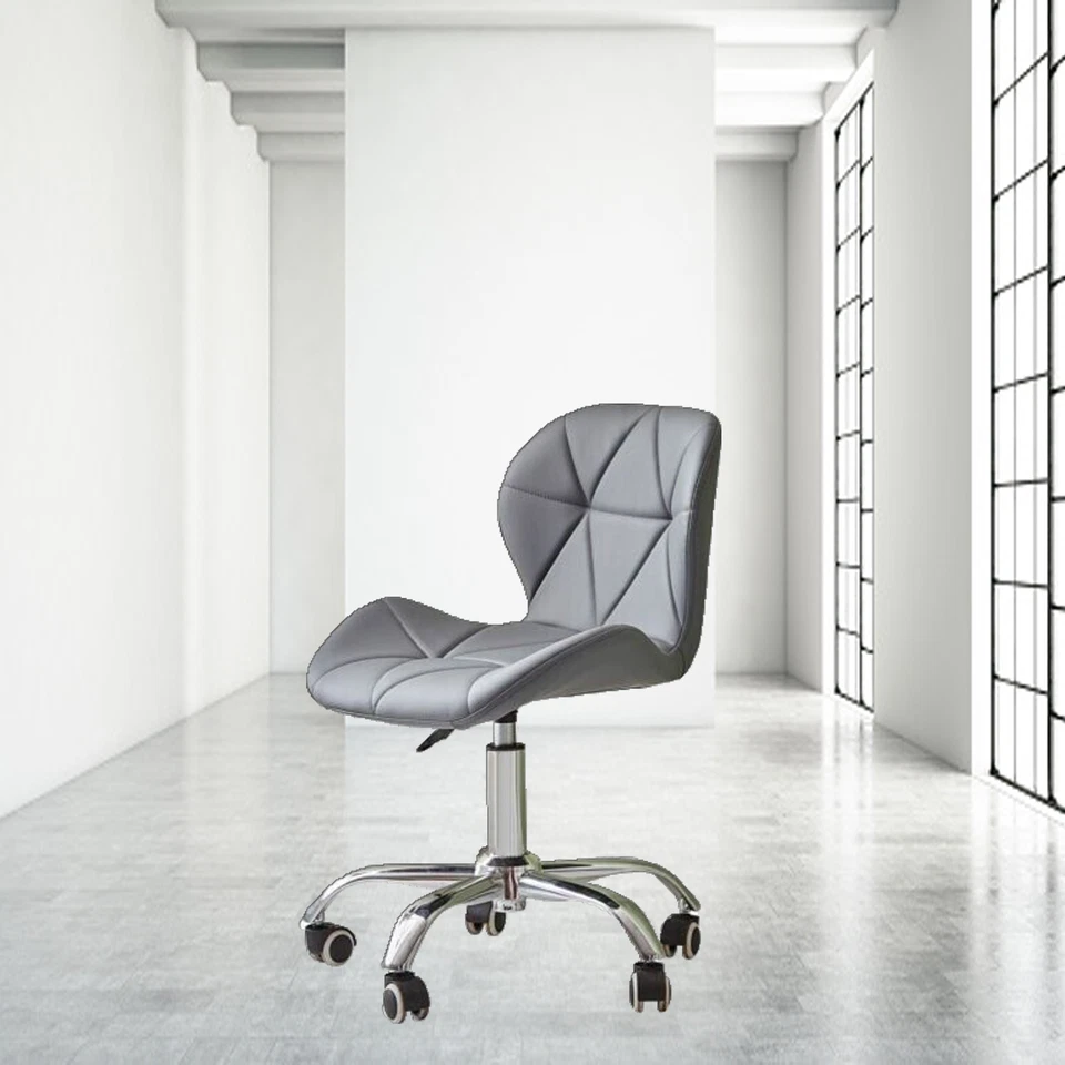 Swivel Office Chair Adjustable PU Leather 360° Home Computer Desk Chair Grey UK - Image 3 of 4