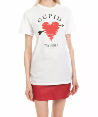 TWIN-SET Womens New Sz XS Multicolor Cotton Logo Print Short Sleeve Top T-Shirt
