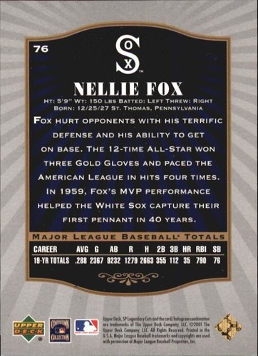 Nellie Fox-Chicago White Sox 2001 SP Legendary Cuts #76 - Picture 2 of 2