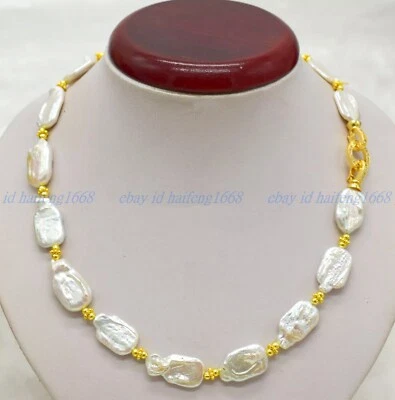 Neu Charming 13x18mm Natural White Süßwasser Rechteck Perlenkette 40-100cm - Bild 1 von 4