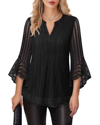 Womens Dressy Tops Black Dressy Tops for Women V Neck 3/4