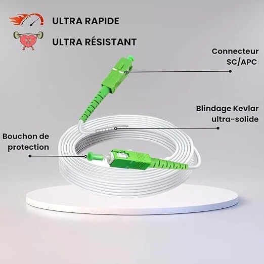 Câble Fibre Optique Monomode Simplex SC/APC-SC/APC, Blanc, Longueur au choix - Photo 4/4
