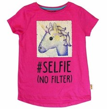 Girls Emoji Reverse Sequin Selfie No Filter Unicorn Mermaid T-Shirt Top Age 3-14