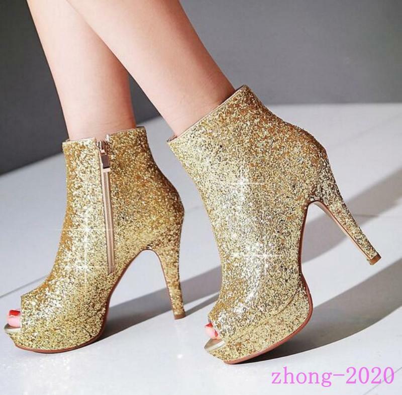 Moda Para mujeres Lentejuelas Punta abierta Sandalias Cremallera Informal Vestido Fiesta Club Botines