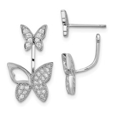 18.8mm Sterling Silver Rhodium-plated CZ Butterfly Front and Back Earrings