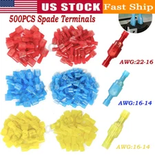 500PCS Nylon Spade Insulated Crimp Connectors Quick Disconnect Wire Terminals