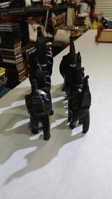 6 Hand Carved Black Wooden Elephant Statue 8'' ,7'' ,2-6'' & 2-5.5''H