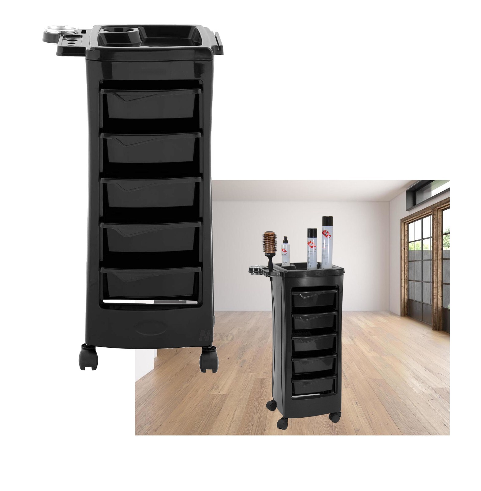 Carrello per Parrucchiere con 5 Cassetti Porta Phone con Ruote Professionale