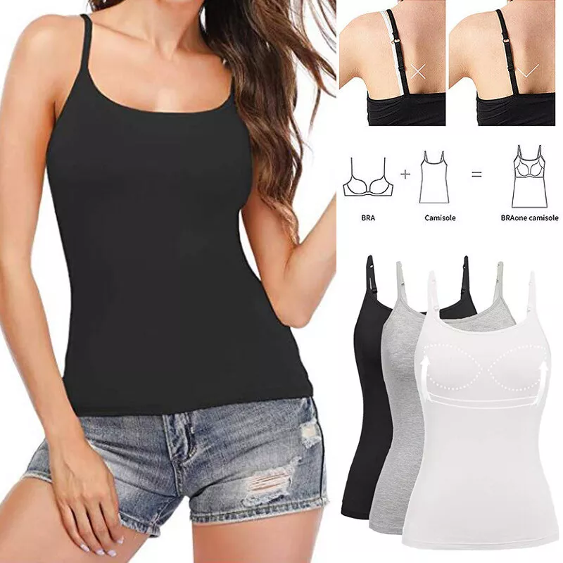 Women Cami with Built-in Bra Adjustable Strap Tank Tops Basic