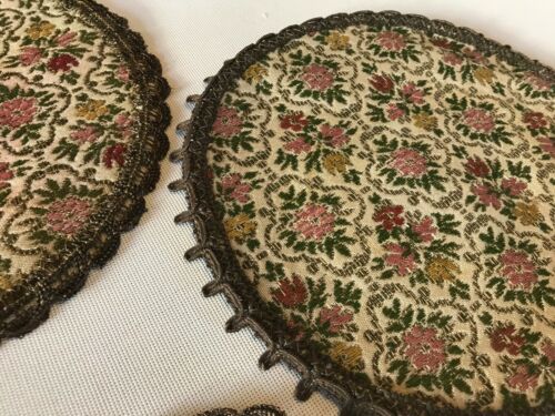 Set 4 round Antique french European tapestry doilie metallic lace floral pattern - Picture 4 of 8