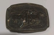 Vintage Belt Buckle Wild Horses Solid Brass 1970s Made in USA