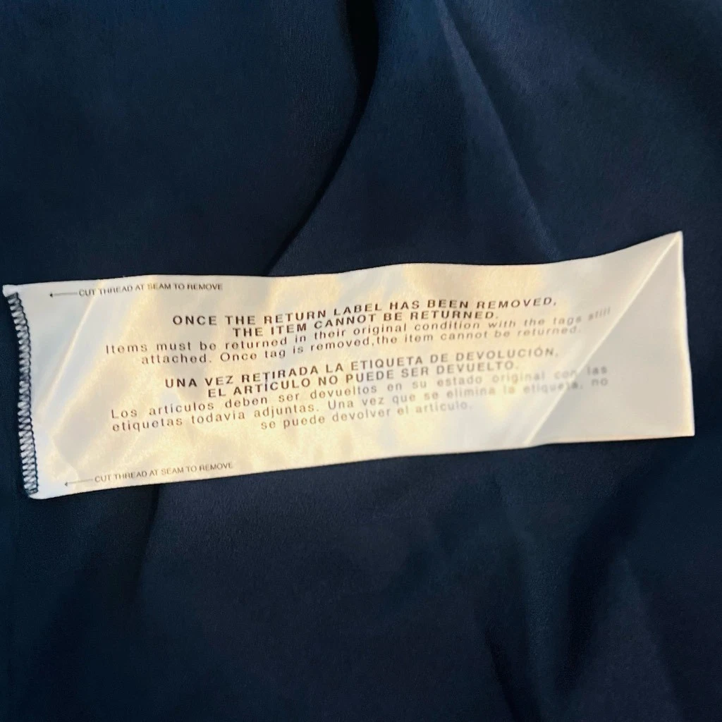 VETEMENTS DRESS THE POPULATION Alessia abito in crepe con cravatta in vita blu navy taglia XL nuovo con etichette