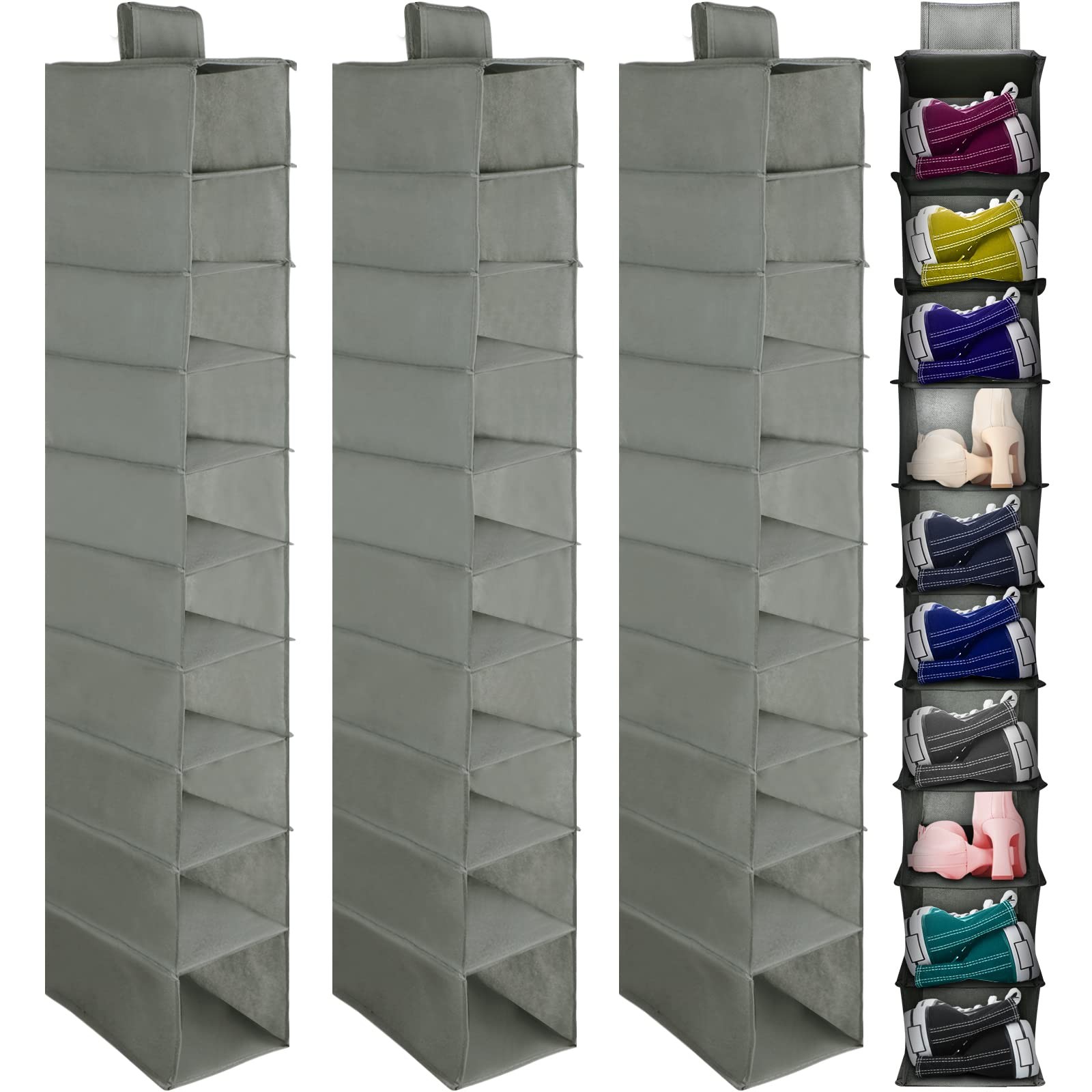 4 Pack Hanging Shoe Organizer with 10 Shelves for Shoes Hats Storage