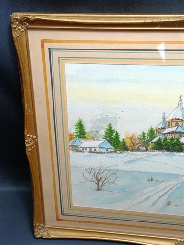 Vintage Signed Watercolor Yorkshire Dales Church in Winter Countryside Framed - Picture 5 of 17