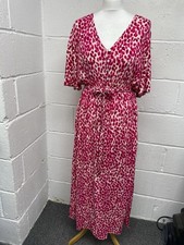 ICHI Pink Petal Print Flutter Sleeve Maxi Dress Tie Waist Size L PT