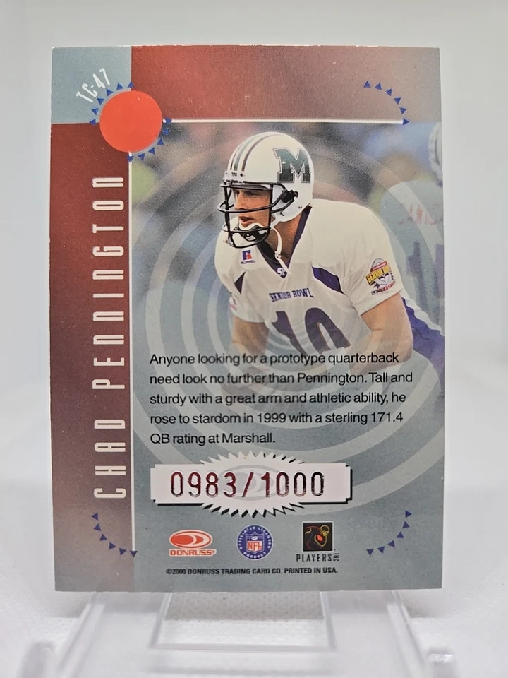 2000 Donruss Elite Chad Pennington 983/1000 Turn Of The Century #TC-47 N.Y. Jets - Image 3 of 3