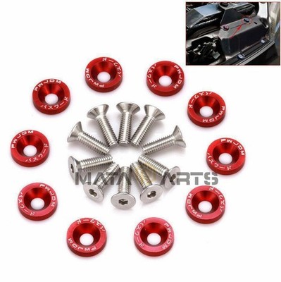 10 Pcs Red Aluminum   Bumper Washer Bolt Engine Bay Dress Up Kit #ff