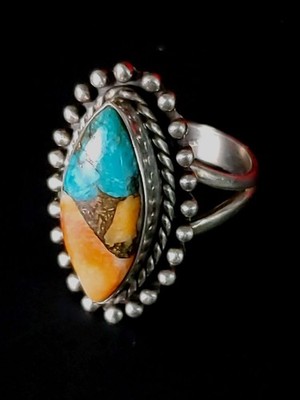 YS INDIA 925 Sterling Silver Turquoise Ring Size 7 Womens Rectangle Boho Artisan