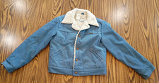Vtg Wrangler Boys Coat Jacket Denim Sherpa Lined Retro Farmer Late 1980s Snaps L