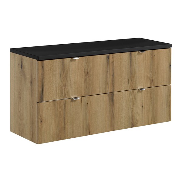 Badezimmer BadmöBel Waschtischunterschrank 120Cm Eiche Schwarz 4 Schubladen-image