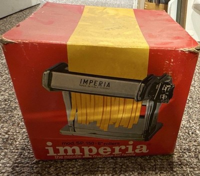 Imperia SP-150 Manual Pasta Maker Silver Metal Wood with Attachments 3 Piece Set