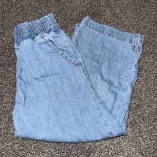 ZARA Girls Wide Leg Blue Denim Pants Size 4-5 Years Elastic Waist Pockets