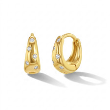 Chunky CZ 7mm / Children's / Girl Earrings Huggie - Gold Plated Sterling Silver