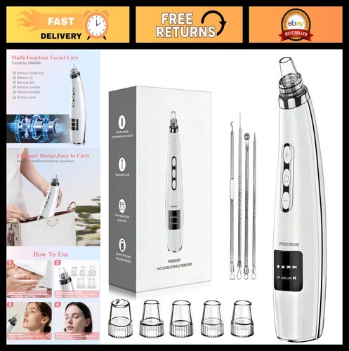 Blackhead Remover Vacuum - Facial Pore Cleaner, 5 Suction Levels & Probes, USB R