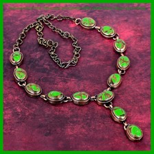 Copper Oval Natural Copper Green Turquoise Chain Electroformed Necklace Jewelry