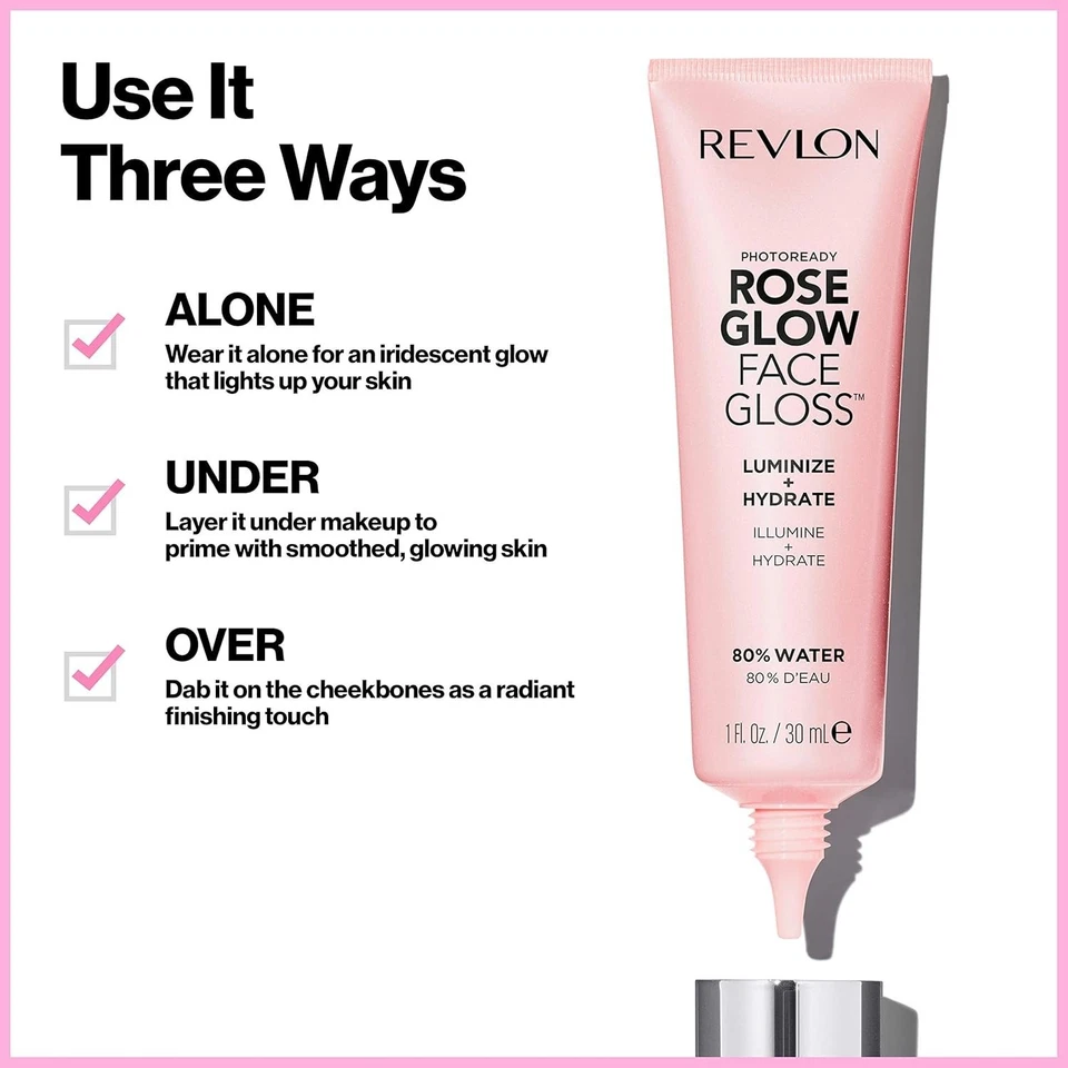 REVLON Photoready Rose Glow Face Gloss Luminize & Hydrate NEW base 30mL - Image 2 of 4