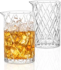 24Oz Crystal Cocktail Mixing Glass Set of 2, Thick Bottom Seamless Cocktail Pi