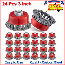 24 Pcs 3 Inch Wire Wheel Cup Brush with 5/8"-11 Threaded Arbor for 4 1/2 Angle