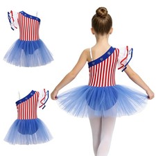 Kids Girls Leotards Bodysuit Costume Color Block Ballet Tulle Dancewear Show