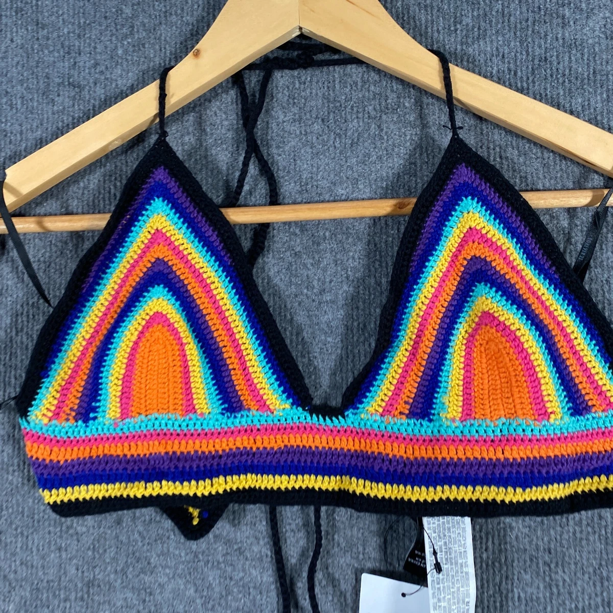 Forever 21 Top Womens M Red Blue Tank Singlet Crochet Bra Colourful Festival NEW