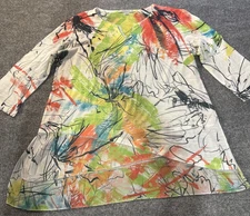 Jess and Jane Top Womens Medium Asymmetric  Art to Wear Rhinestone 3/4 Sleeve