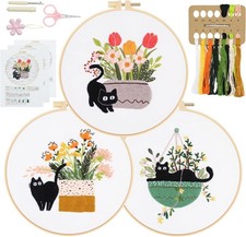 RidaaFri Embroidery Kit for Beginners Set of 3, DIY Hand Stamped Embroidery Kits