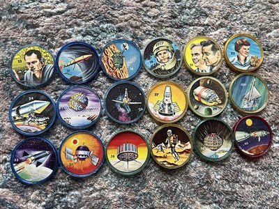18-1960s Gordon s Potato Chips & Krun-chee Corn Chips Space Coins Sputnik Gemini