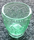 Federal Glass 3" Green Depression Georgian Love Birds Flat Tumbler GLOW