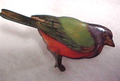 Vintage Modernist Handmade Painted Red Robin Bird Copper Brooch Pin 2'' Realistic