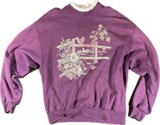Morning Sun Jerzees Granny Sweatshirt Squirrel Flowers Vintage Size Large USA