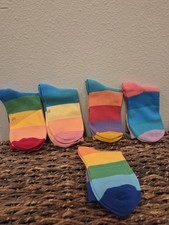 5 Pack Of Unisex Adult Seamless Crew Cotton Socks Casual Rainbow Stripes Size XL
