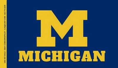 A 186D MICHIGAN WOLVERINES M LOGOS 2 SIDED MIRROR BACK 200D NYLON 3x5 Flag
