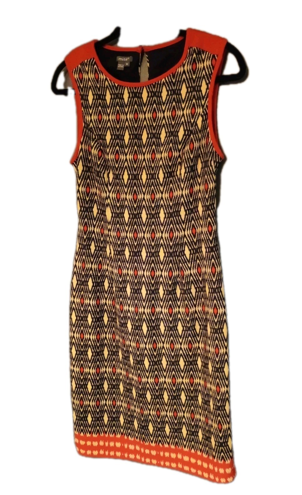 Muse Women’s Dress Size 10 Sleeveless Geometric Sexy Back Stretch Knit Lined