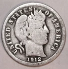 1912-P Barber Silver Dime - Very Good - #1551SCB - FREE SHIPPING